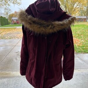 Merrell Women's Dark Red Jacket with Detachable Faux Fur Hood